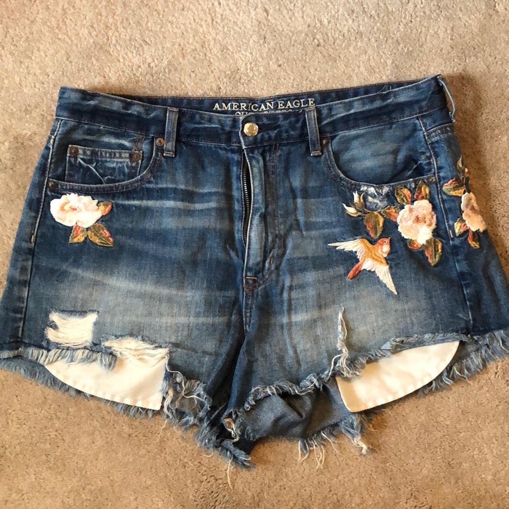American Eagle cut off embroidered denim shorts